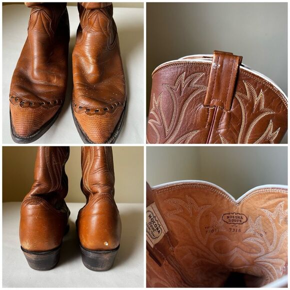 Vintage Nocona Cowboy Boots‎ Men's 8.5 D Brown Leather Lizard Wingtip Western - Picture 8 of 10